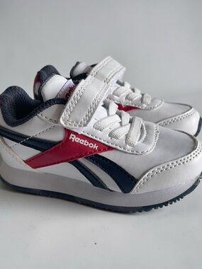 Reebok Toddler Sneakers Size 5 White Red Navy Hook Loop Kids Shoes